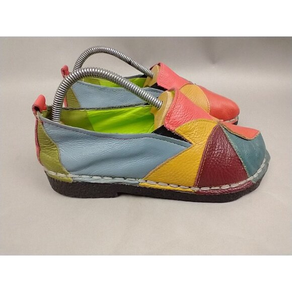 Socofy Soft Leather Patchwork Womens 9.5 Comfort Shoes Handmade Colorblock - Picture 9 of 11